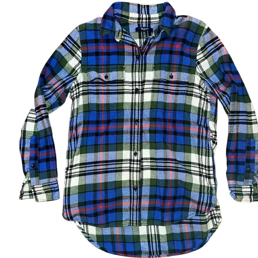 Madewell Flannel Button Down | Blue-Green Plaid | Size XS